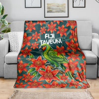 Fiji Taveuni Parrot Blanket Tropical Waterfall Landscape With Floral Tribal Pattern
