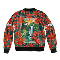 Fiji Taveuni Parrot Bomber Jacket Tropical Waterfall Landscape With Floral Tribal Pattern