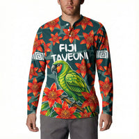 Fiji Taveuni Parrot Button Sweatshirt Tropical Waterfall Landscape With Floral Tribal Pattern