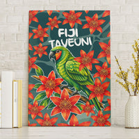 Fiji Taveuni Parrot Canvas Wall Art Tropical Waterfall Landscape With Floral Tribal Pattern