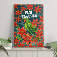 Fiji Taveuni Parrot Canvas Wall Art Tropical Waterfall Landscape With Floral Tribal Pattern