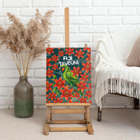 Fiji Taveuni Parrot Canvas Wall Art Tropical Waterfall Landscape With Floral Tribal Pattern