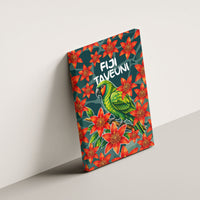 Fiji Taveuni Parrot Canvas Wall Art Tropical Waterfall Landscape With Floral Tribal Pattern