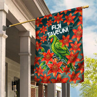 Fiji Taveuni Parrot Garden Flag Tropical Waterfall Landscape With Floral Tribal Pattern