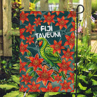 Fiji Taveuni Parrot Garden Flag Tropical Waterfall Landscape With Floral Tribal Pattern
