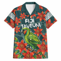 Fiji Taveuni Parrot Hawaiian Shirt Tropical Waterfall Landscape With Floral Tribal Pattern