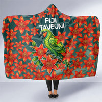 Fiji Taveuni Parrot Hooded Blanket Tropical Waterfall Landscape With Floral Tribal Pattern