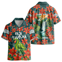Fiji Taveuni Parrot Kid Hawaiian Shirt Tropical Waterfall Landscape With Floral Tribal Pattern