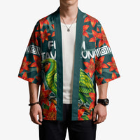 Fiji Taveuni Parrot Kimono Tropical Waterfall Landscape With Floral Tribal Pattern