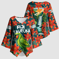 Fiji Taveuni Parrot Kimono Sleeve Blouse Tropical Waterfall Landscape With Floral Tribal Pattern