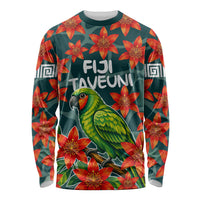 Fiji Taveuni Parrot Long Sleeve Shirt Tropical Waterfall Landscape With Floral Tribal Pattern