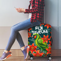 Fiji Taveuni Parrot Luggage Cover Tropical Waterfall Landscape With Floral Tribal Pattern