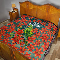 Fiji Taveuni Parrot Quilt Tropical Waterfall Landscape With Floral Tribal Pattern