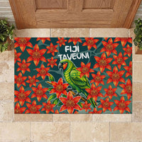 Fiji Taveuni Parrot Rubber Doormat Tropical Waterfall Landscape With Floral Tribal Pattern