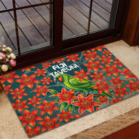Fiji Taveuni Parrot Rubber Doormat Tropical Waterfall Landscape With Floral Tribal Pattern