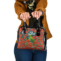 Fiji Taveuni Parrot Shoulder Handbag Tropical Waterfall Landscape With Floral Tribal Pattern