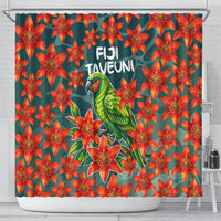 Fiji Taveuni Parrot Shower Curtain Tropical Waterfall Landscape With Floral Tribal Pattern