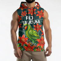 Fiji Taveuni Parrot Sleeveless Hoodie Tropical Waterfall Landscape With Floral Tribal Pattern