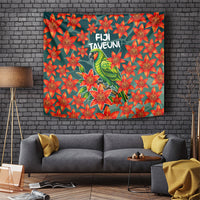 Fiji Taveuni Parrot Tapestry Tropical Waterfall Landscape With Floral Tribal Pattern
