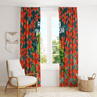 Fiji Taveuni Parrot Window Curtain Tropical Waterfall Landscape With Floral Tribal Pattern