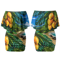 Hawaiian Mango Tropical Beach Couples Matching Off Shoulder Short Dress and Hawaiian Shirt Scenic Island Nature Exotic Fruit Graphic