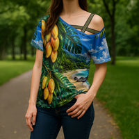 Hawaiian Mango Tropical Beach Cross Shoulder Shirt Scenic Island Nature Exotic Fruit Graphic