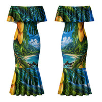 Hawaiian Mango Tropical Beach Family Matching Mermaid Dress and Hawaiian Shirt Scenic Island Nature Exotic Fruit Graphic