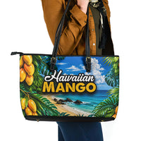 Hawaiian Mango Tropical Beach Leather Tote Bag Scenic Island Nature Exotic Fruit Graphic