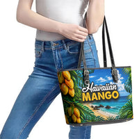 Hawaiian Mango Tropical Beach Leather Tote Bag Scenic Island Nature Exotic Fruit Graphic