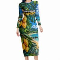 Hawaiian Mango Tropical Beach Long Sleeve Bodycon Dress Scenic Island Nature Exotic Fruit Graphic