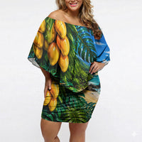 Hawaiian Mango Tropical Beach Off Shoulder Short Dress Scenic Island Nature Exotic Fruit Graphic