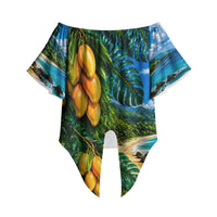 Hawaiian Mango Tropical Beach Off Shoulder Wrap Waist Top Scenic Island Nature Exotic Fruit Graphic
