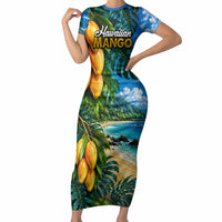 Hawaiian Mango Tropical Beach Short Sleeve Bodycon Dress Scenic Island Nature Exotic Fruit Graphic