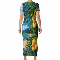 Hawaiian Mango Tropical Beach Short Sleeve Bodycon Dress Scenic Island Nature Exotic Fruit Graphic