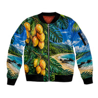 Hawaiian Mango Tropical Beach Sleeve Zip Bomber Jacket Scenic Island Nature Exotic Fruit Graphic