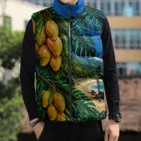 Hawaiian Mango Tropical Beach Sleeveless Puffer Jacket Scenic Island Nature Exotic Fruit Graphic