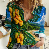 Hawaiian Mango Tropical Beach Women Casual Shirt Scenic Island Nature Exotic Fruit Graphic