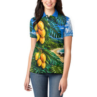 Hawaiian Mango Tropical Beach Women Polo Shirt Scenic Island Nature Exotic Fruit Graphic