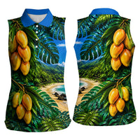 Hawaiian Mango Tropical Beach Women Sleeveless Polo Shirt Scenic Island Nature Exotic Fruit Graphic