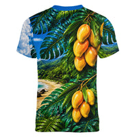 Hawaiian Mango Tropical Beach Women V-Neck T-Shirt Scenic Island Nature Exotic Fruit Graphic