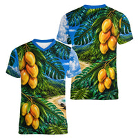 Hawaiian Mango Tropical Beach Women V-Neck T-Shirt Scenic Island Nature Exotic Fruit Graphic