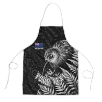 Personalized New Zealand Kiwi Bird Apron Grunge Maori Tribal Pattern Silver Fern