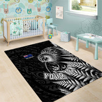 Personalized New Zealand Kiwi Bird Area Rug Grunge Maori Tribal Pattern Silver Fern