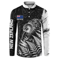Personalized New Zealand Kiwi Bird Button Sweatshirt Grunge Maori Tribal Pattern Silver Fern