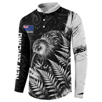 Personalized New Zealand Kiwi Bird Button Sweatshirt Grunge Maori Tribal Pattern Silver Fern