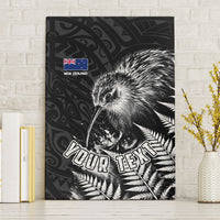 Personalized New Zealand Kiwi Bird Canvas Wall Art Grunge Maori Tribal Pattern Silver Fern