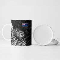 Personalized New Zealand Kiwi Bird Ceramic Mug Grunge Maori Tribal Pattern Silver Fern