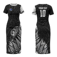 Personalized New Zealand Kiwi Bird Couples Matching Short Sleeve Bodycon Dress and Hawaiian Shirt Grunge Maori Tribal Pattern Silver Fern
