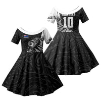 Personalized New Zealand Kiwi Bird Family Matching Long Sleeve Bodycon Dress and Hawaiian Shirt Grunge Maori Tribal Pattern Silver Fern TS04 Daughter's Dress Black White - Polynesian Pride