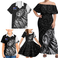 Personalized New Zealand Kiwi Bird Family Matching Off Shoulder Maxi Dress and Hawaiian Shirt Grunge Maori Tribal Pattern Silver Fern TS04 - Polynesian Pride